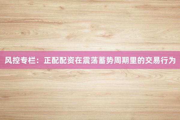风控专栏：正配配资在震荡蓄势周期里的交易行为