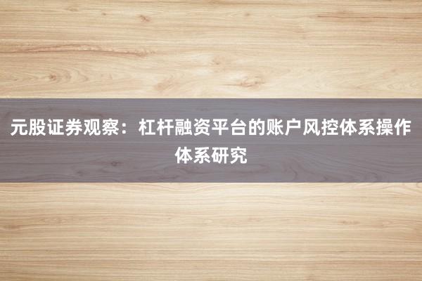 元股证券观察：杠杆融资平台的账户风控体系操作体系研究
