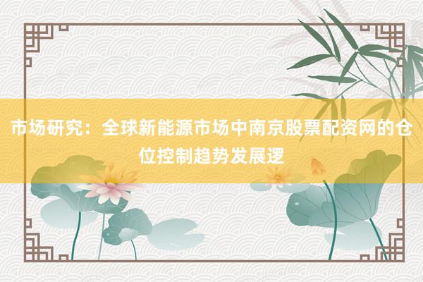 市场研究：全球新能源市场中南京股票配资网的仓位控制趋势发展逻