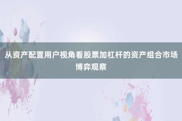 从资产配置用户视角看股票加杠杆的资产组合市场博弈观察