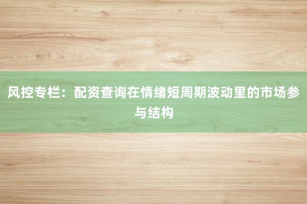 风控专栏：配资查询在情绪短周期波动里的市场参与结构