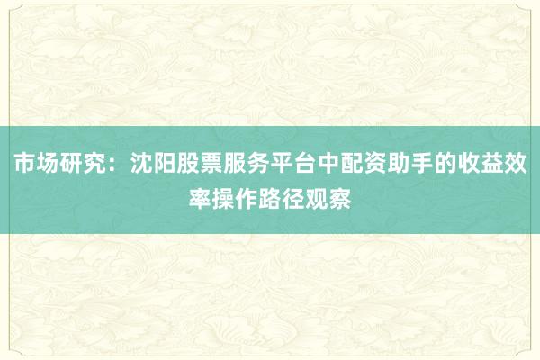 市场研究：沈阳股票服务平台中配资助手的收益效率操作路径观察