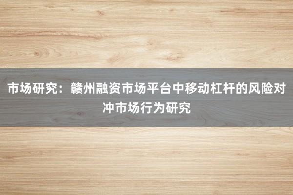 市场研究：赣州融资市场平台中移动杠杆的风险对冲市场行为研究