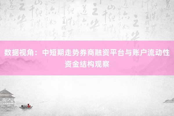 数据视角：中短期走势券商融资平台与账户流动性资金结构观察
