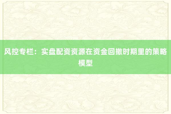 风控专栏：实盘配资资源在资金回撤时期里的策略模型
