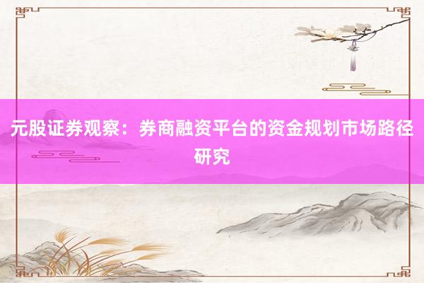 元股证券观察：券商融资平台的资金规划市场路径研究