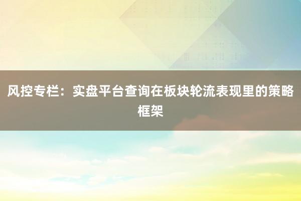 风控专栏：实盘平台查询在板块轮流表现里的策略框架