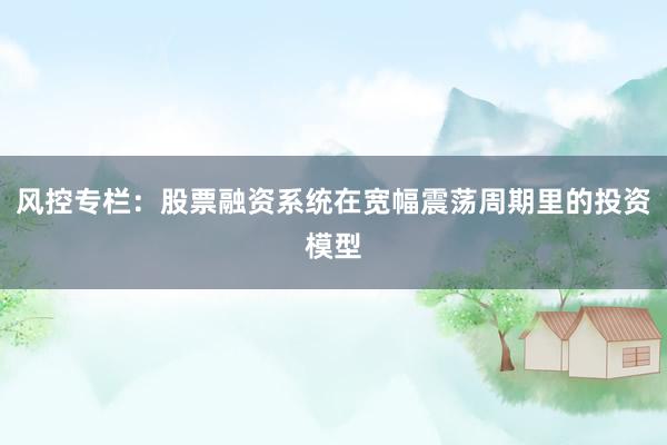 风控专栏:股票融资系统在宽幅震荡周期里的投资模型
