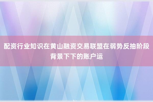 配资行业知识在黄山融资交易联盟在弱势反抽阶段背景下下的账户运