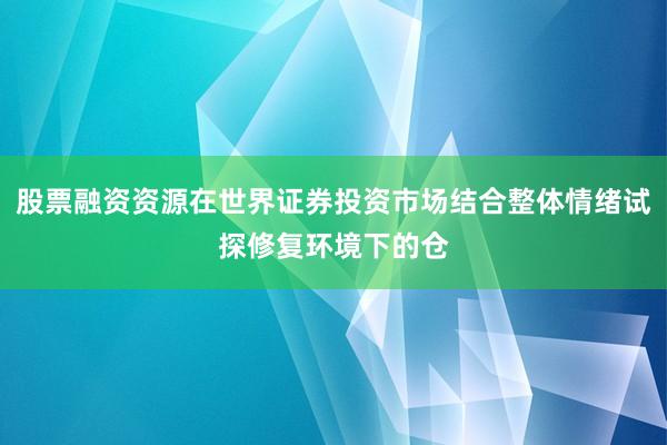 股票融资资源在世界证券投资市场结合整体情绪试探修复环境下的仓