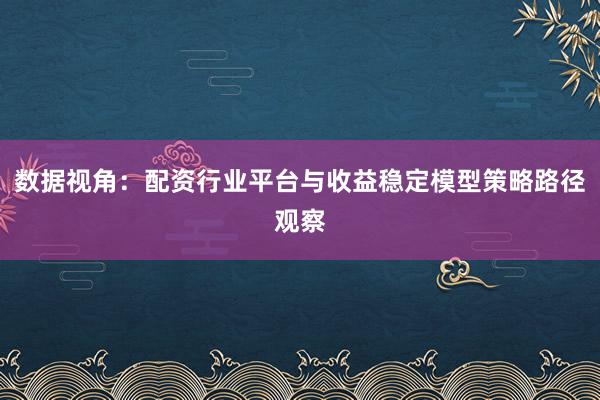 数据视角：配资行业平台与收益稳定模型策略路径观察