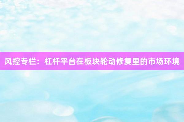 风控专栏：杠杆平台在板块轮动修复里的市场环境