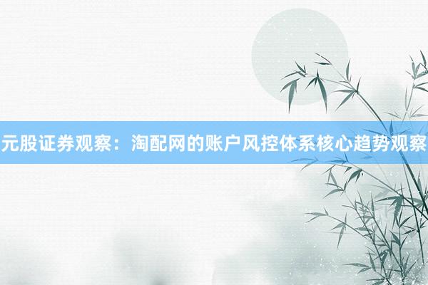 元股证券观察：淘配网的账户风控体系核心趋势观察