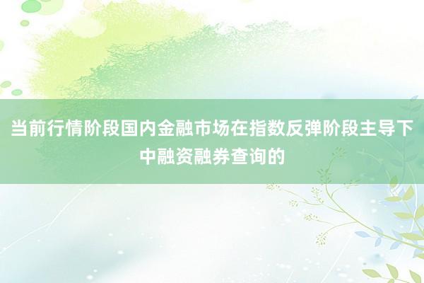 当前行情阶段国内金融市场在指数反弹阶段主导下中融资融券查询的