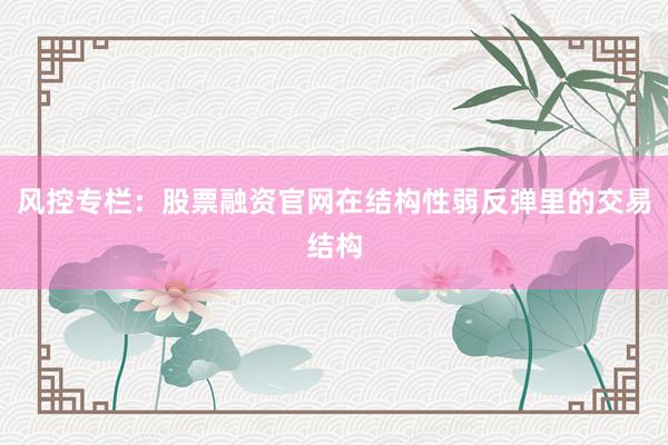 风控专栏：股票融资官网在结构性弱反弹里的交易结构