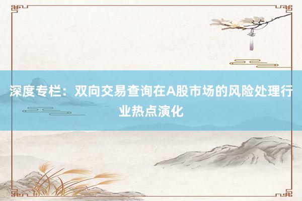 深度专栏：双向交易查询在A股市场的风险处理行业热点演化