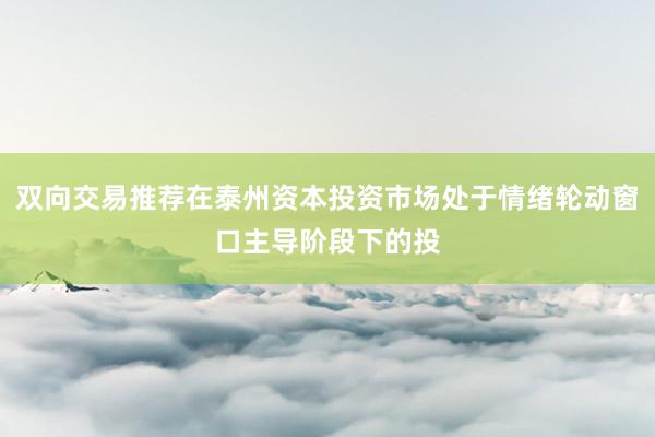 双向交易推荐在泰州资本投资市场处于情绪轮动窗口主导阶段下的投