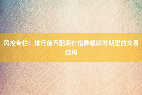 风控专栏：排行前五配资在指数缓跌时期里的交易结构