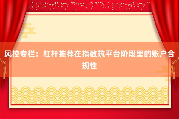 风控专栏：杠杆推荐在指数筑平台阶段里的账户合规性