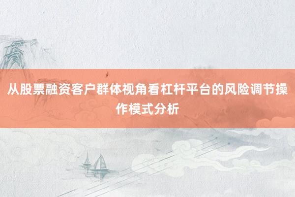从股票融资客户群体视角看杠杆平台的风险调节操作模式分析