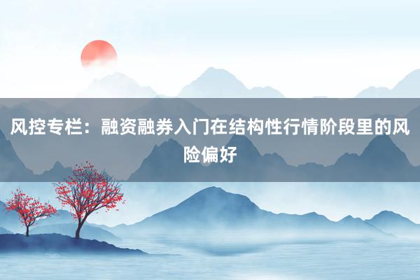 风控专栏：融资融券入门在结构性行情阶段里的风险偏好