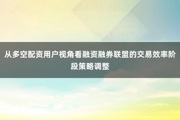 从多空配资用户视角看融资融券联盟的交易效率阶段策略调整