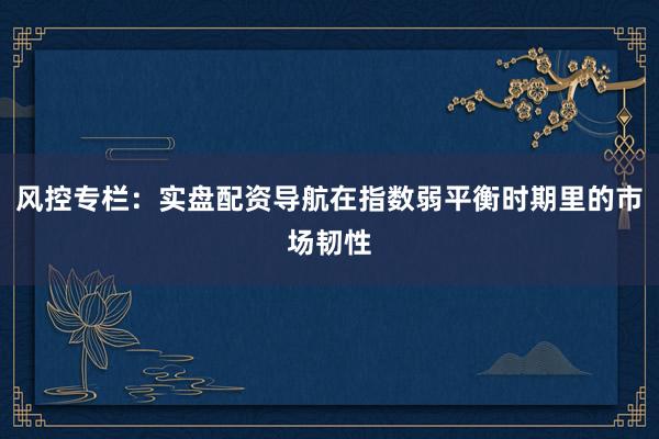 风控专栏：实盘配资导航在指数弱平衡时期里的市场韧性