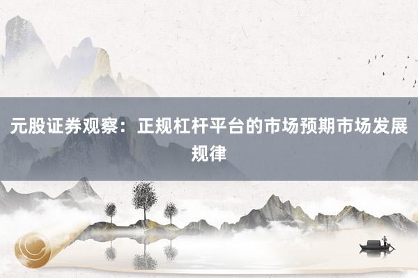 元股证券观察：正规杠杆平台的市场预期市场发展规律