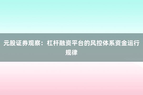 元股证券观察：杠杆融资平台的风控体系资金运行规律
