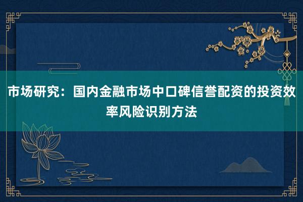 市场研究：国内金融市场中口碑信誉配资的投资效率风险识别方法