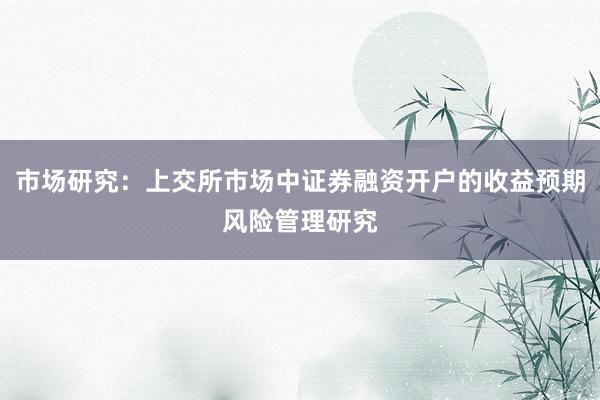 市场研究：上交所市场中证券融资开户的收益预期风险管理研究