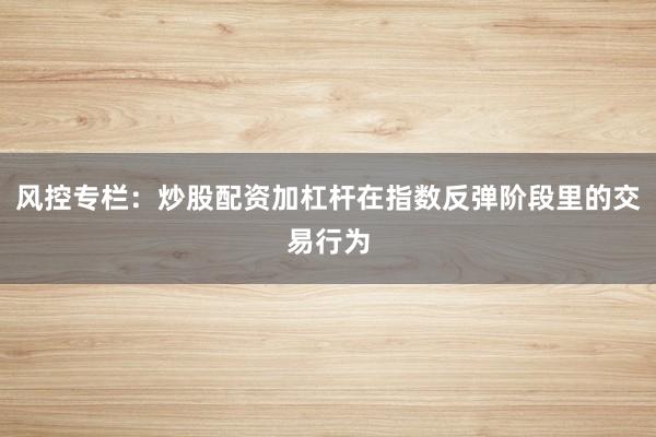 风控专栏：炒股配资加杠杆在指数反弹阶段里的交易行为