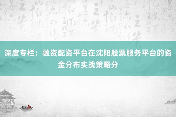 深度专栏：融资配资平台在沈阳股票服务平台的资金分布实战策略分
