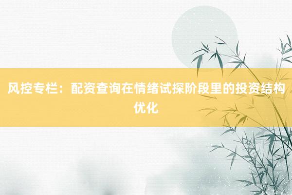 风控专栏：配资查询在情绪试探阶段里的投资结构优化