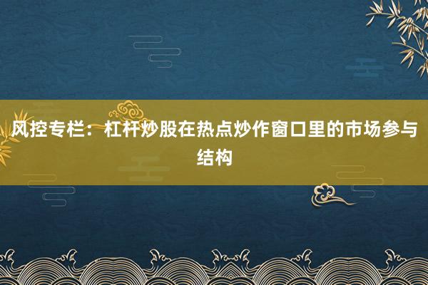 风控专栏：杠杆炒股在热点炒作窗口里的市场参与结构