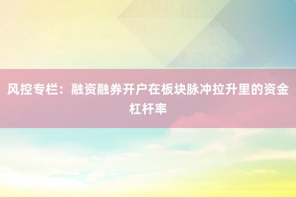 风控专栏:融资融券开户在板块脉冲拉升里的资金杠杆率