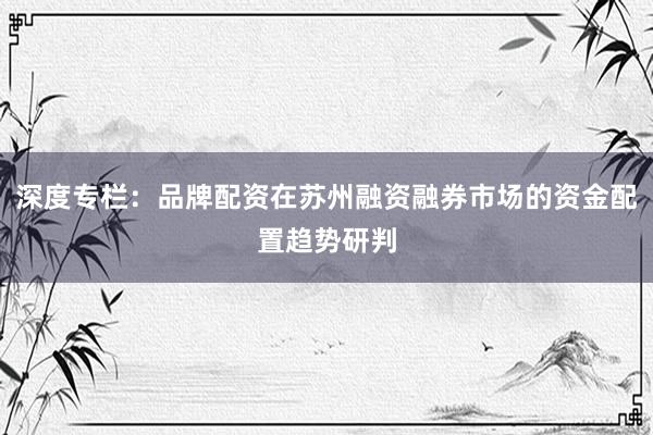 深度专栏：品牌配资在苏州融资融券市场的资金配置趋势研判