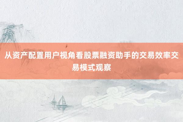 从资产配置用户视角看股票融资助手的交易效率交易模式观察