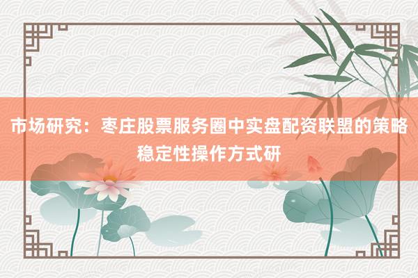 市场研究：枣庄股票服务圈中实盘配资联盟的策略稳定性操作方式研
