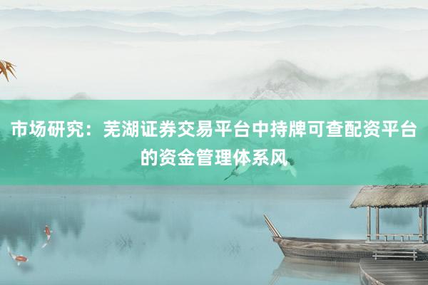 市场研究：芜湖证券交易平台中持牌可查配资平台的资金管理体系风