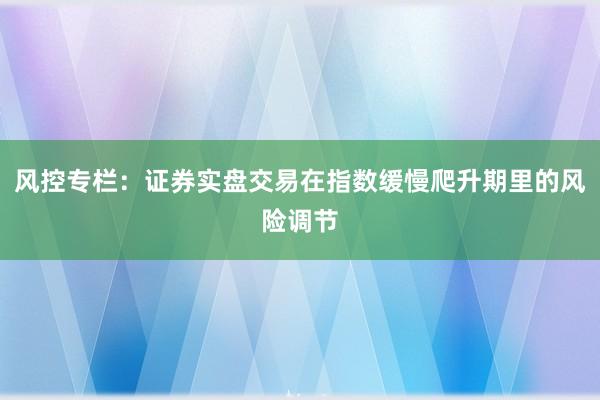 风控专栏：证券实盘交易在指数缓慢爬升期里的风险调节