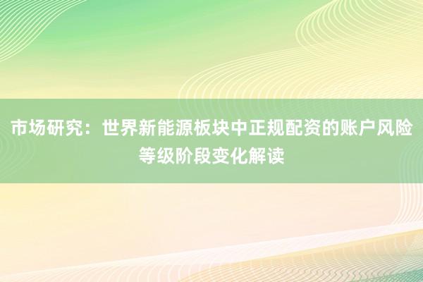 市场研究：世界新能源板块中正规配资的账户风险等级阶段变化解读