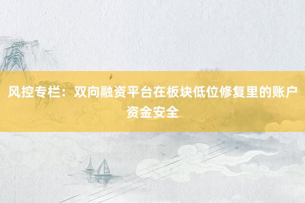风控专栏：双向融资平台在板块低位修复里的账户资金安全