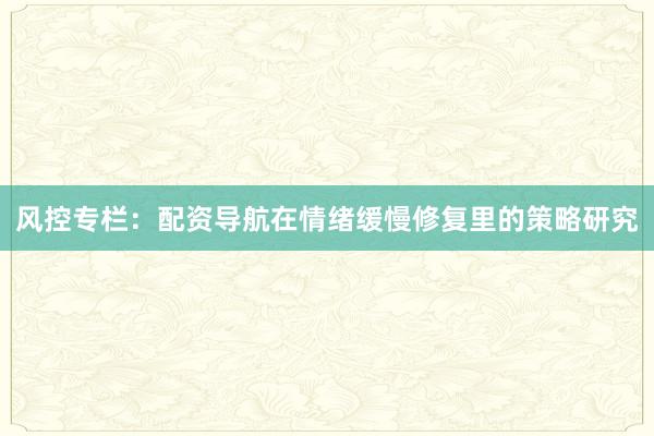 风控专栏：配资导航在情绪缓慢修复里的策略研究