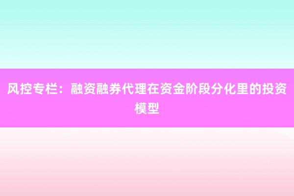 风控专栏：融资融券代理在资金阶段分化里的投资模型