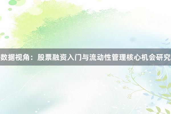数据视角：股票融资入门与流动性管理核心机会研究