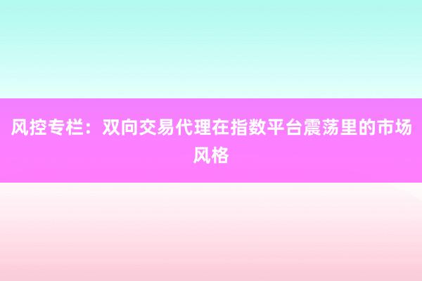 风控专栏：双向交易代理在指数平台震荡里的市场风格