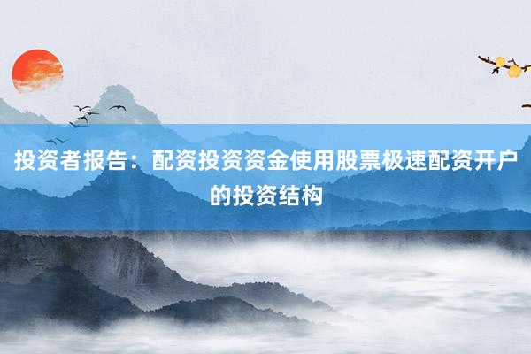投资者报告：配资投资资金使用股票极速配资开户的投资结构