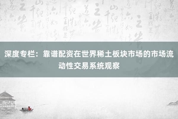 深度专栏：靠谱配资在世界稀土板块市场的市场流动性交易系统观察