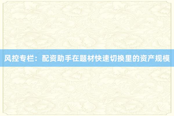 风控专栏：配资助手在题材快速切换里的资产规模